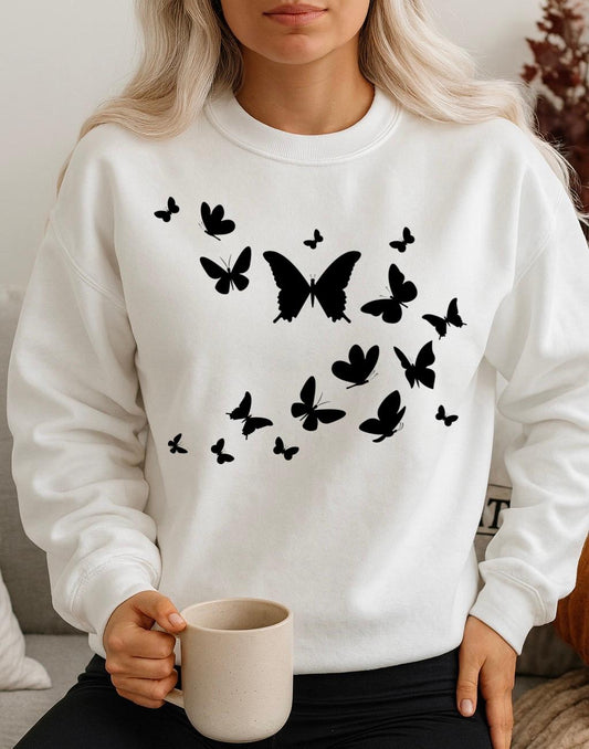 Bluza Alba Dama din Bumbac 100% Black Butterflies - MonCherie