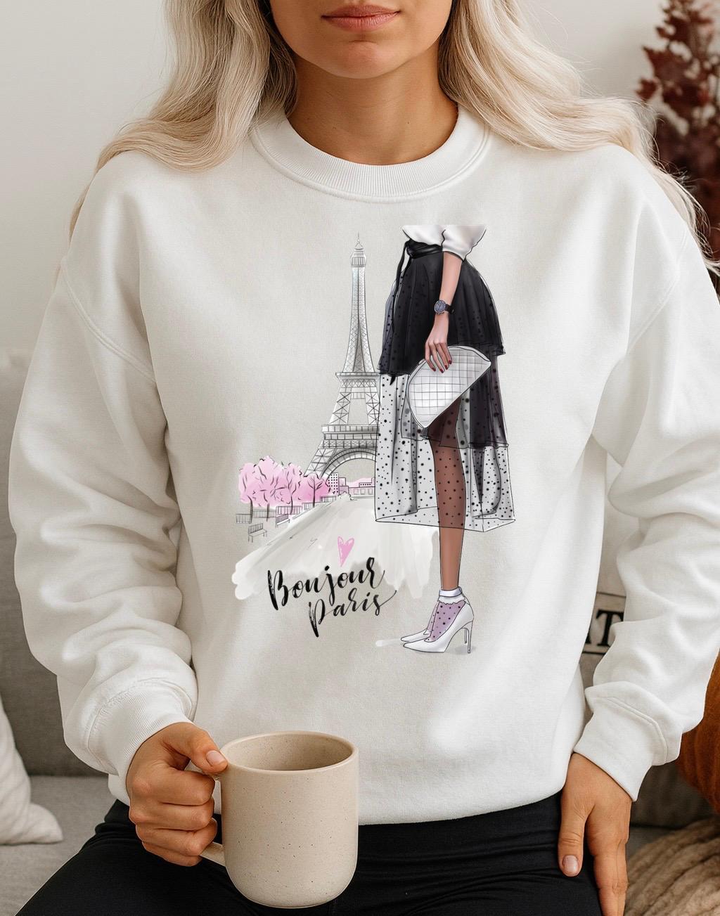 Bluza Alba Dama din Bumbac 100% Paris - MonCherie