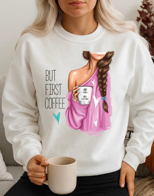 Bluza Alba Dama din Bumbac 100% But First Coffee - MonCherie