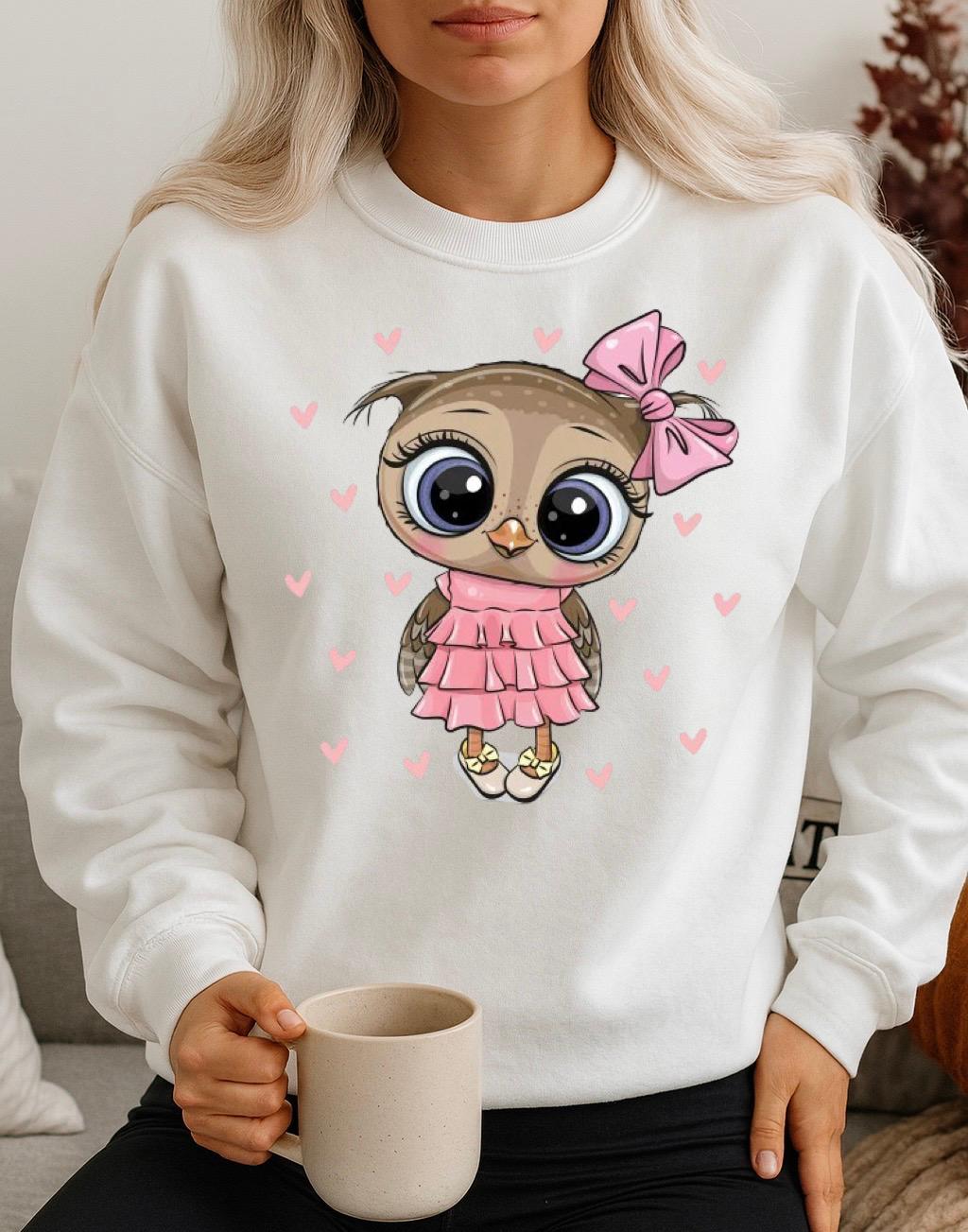 Bluza Alba Dama din Bumbac 100% Pink Owl