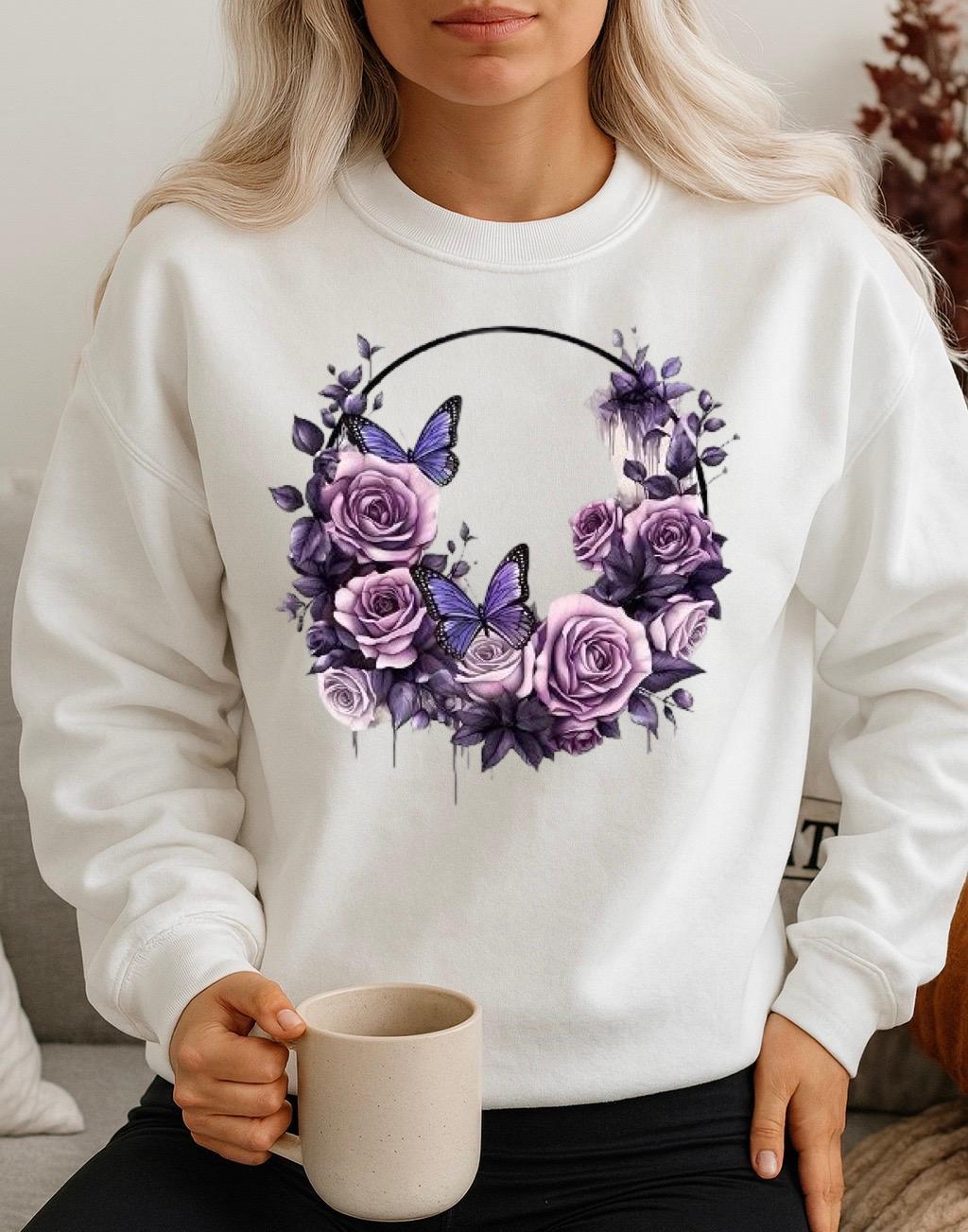 Bluza Alba Dama din Bumbac 100% Mov Flowers