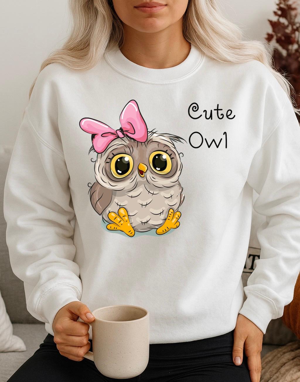 Bluza Alba Dama din Bumbac 100% Cute Owl