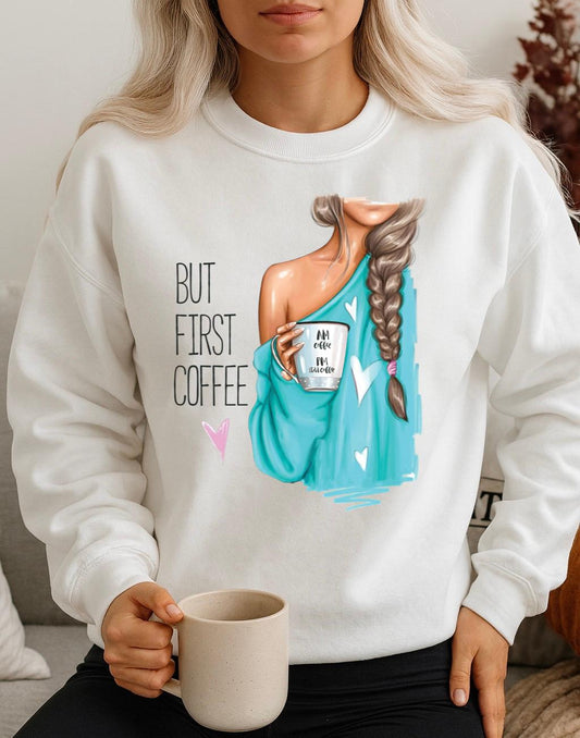 Bluza Alba Dama din Bumbac 100% But First Coffee 2