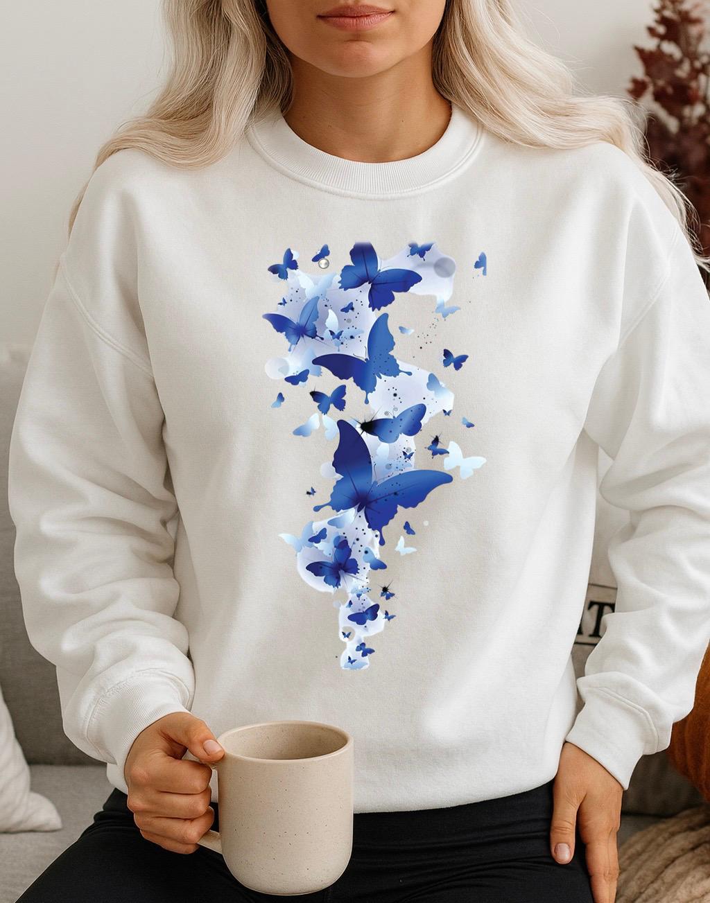 Bluza Alba Dama din Bumbac 100% Blue Butterflies