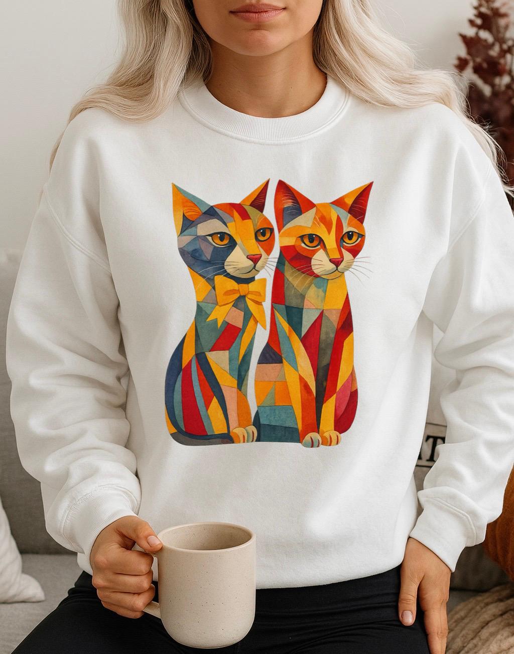 Bluza Alba Dama din Bumbac 100% 2 Pisici