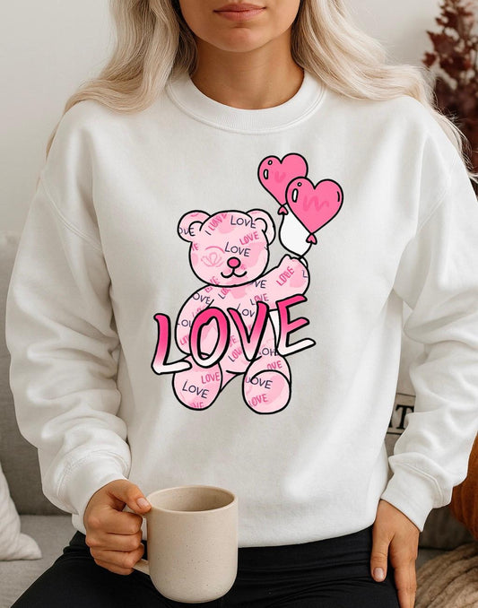 Bluza alba din bumbac 100% Ursulet roz