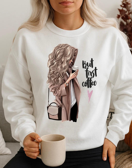 Bluza Alba Dama din Bumbac 100% But First Coffee - MonCherie