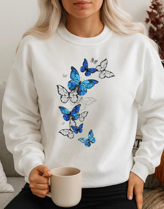 Bluza Alba Dama din Bumbac 100% Blue Butterflies - MonCherie