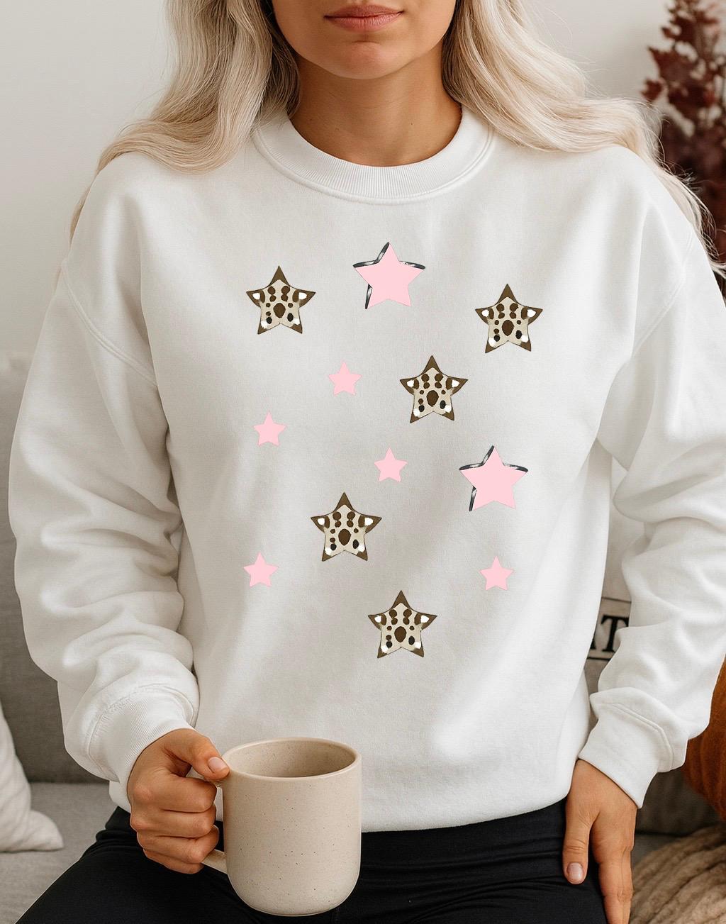 Bluza Alba Dama din Bumbac 100% Pink Stars