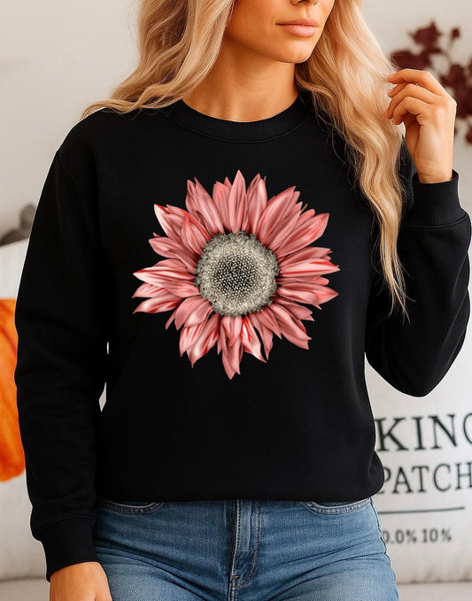 Bluza neagra din bumbac 100% Neagra Nice Flower