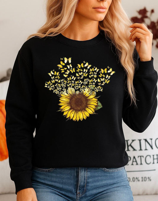 Bluza neagra din bumbac 100% Neagra Yellow Flower 3