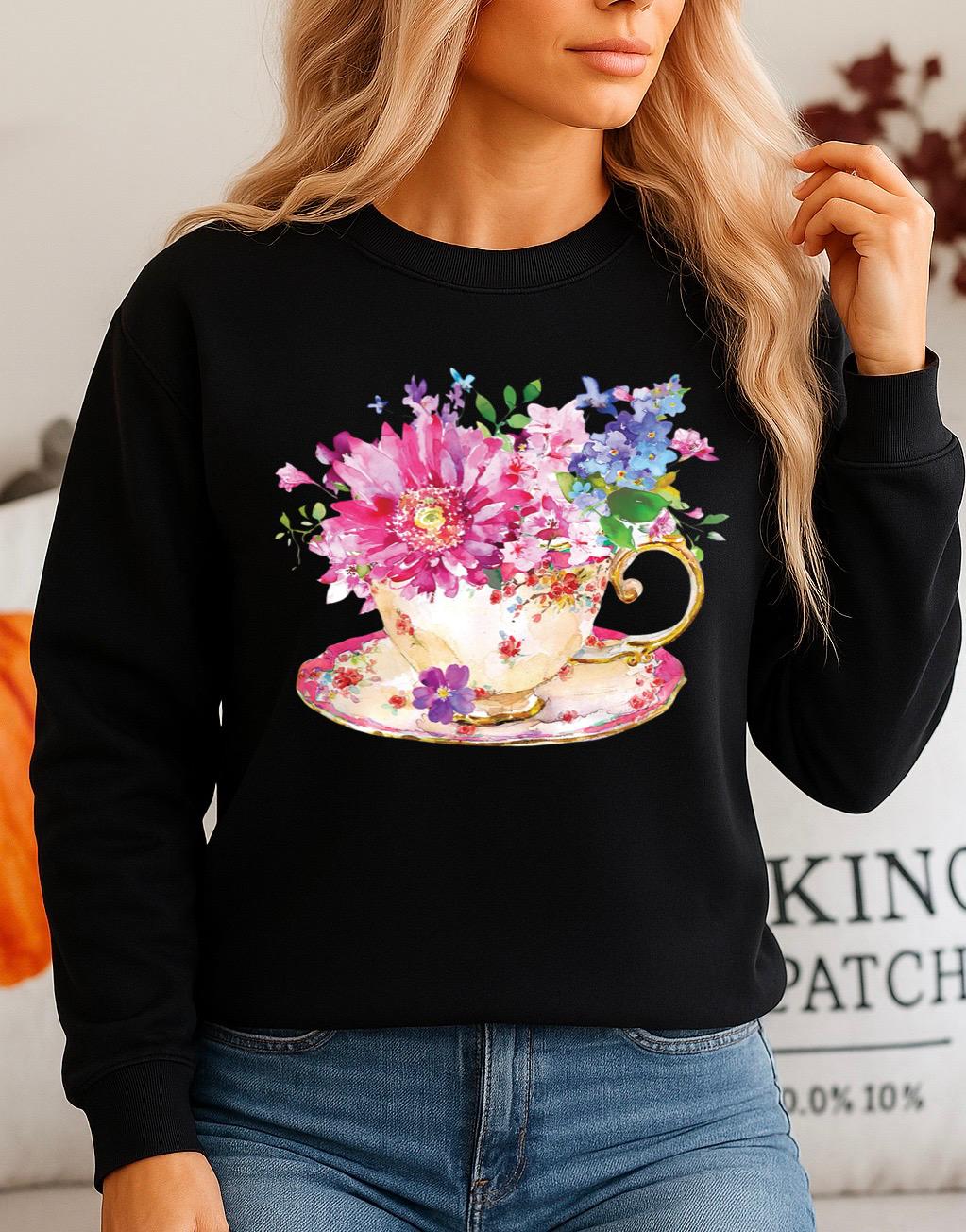 Bluza Neagra Dama din Bumbac 100% Flower Cup