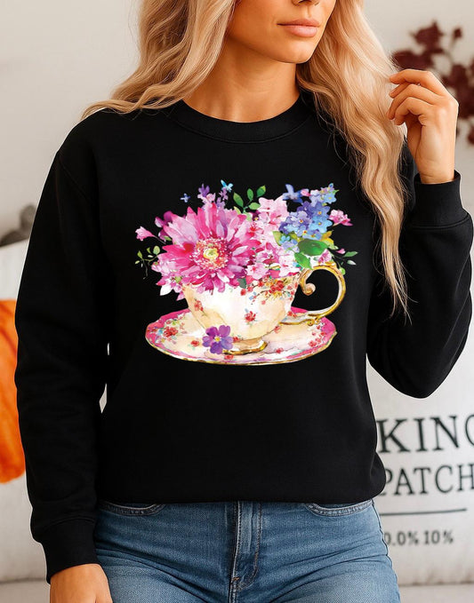 Bluza neagra din bumbac 100% Neagra Flower cup