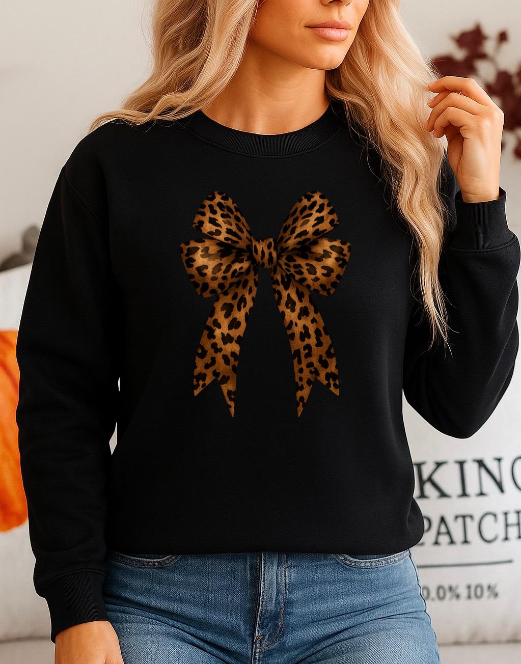 Bluza Neagra Dama din Bumbac 100% Fundita Animal Print