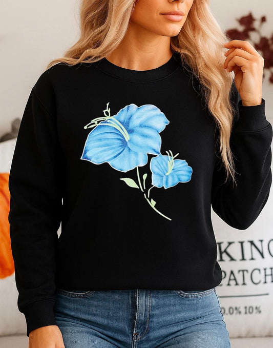 Bluza neagra din bumbac 100% 2 Blue Flowers