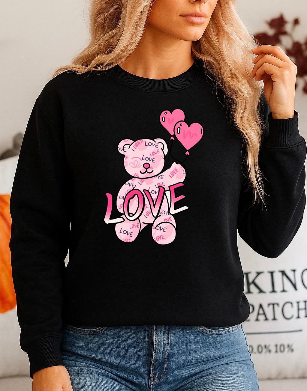 Bluza Neagra Dama din Bumbac 100% Ursulet Roz