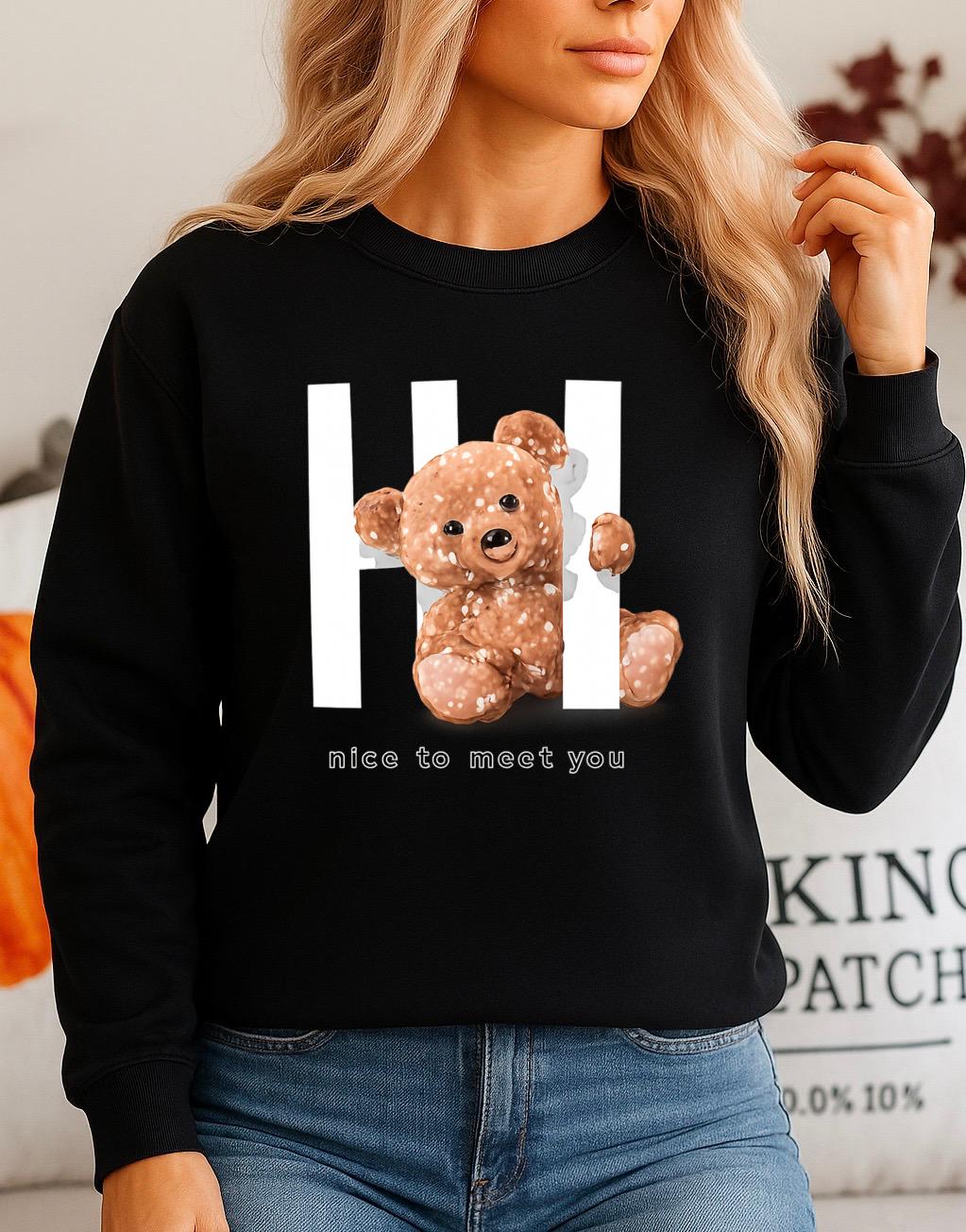 Bluza Neagra Dama din Bumbac 100% Nice To Meet You