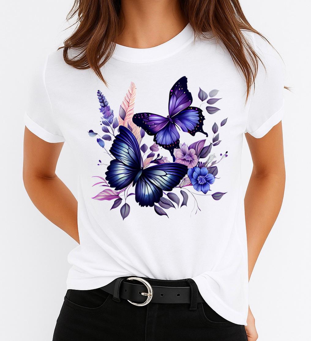 Tricou dama din bumbac 100% Blue Butterflies
