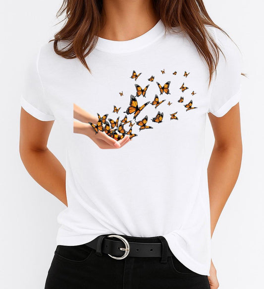 Tricou dama din bumbac 100% Fluturi Galbeni