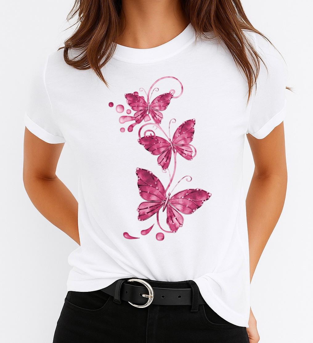 Tricou dama din bumbac 100% 3 Pink Butterflies