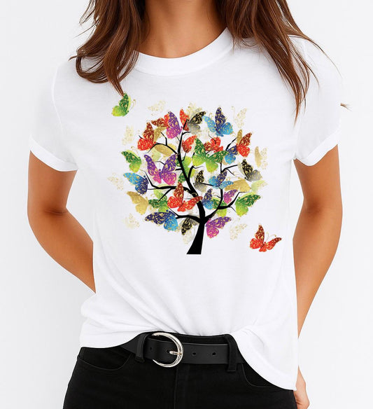 Tricou dama din bumbac 100% Butterflies Tree