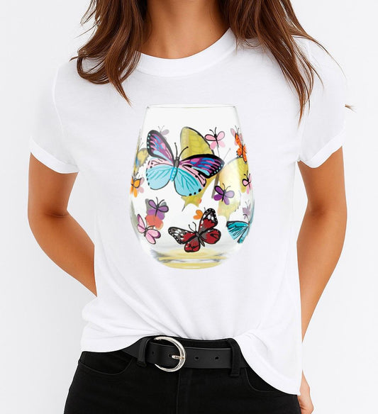 Tricou dama din bumbac 100% Butterfly Glass