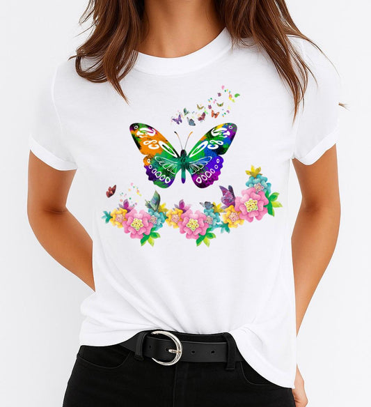 Tricou dama din bumbac 100% Butterfly And Flowers