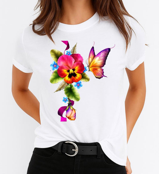 Tricou dama din bumbac 100% Flower And Butterfly