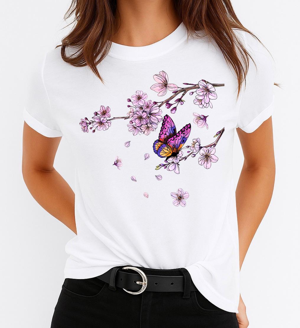Tricou dama din bumbac 100% Roz Butterfly