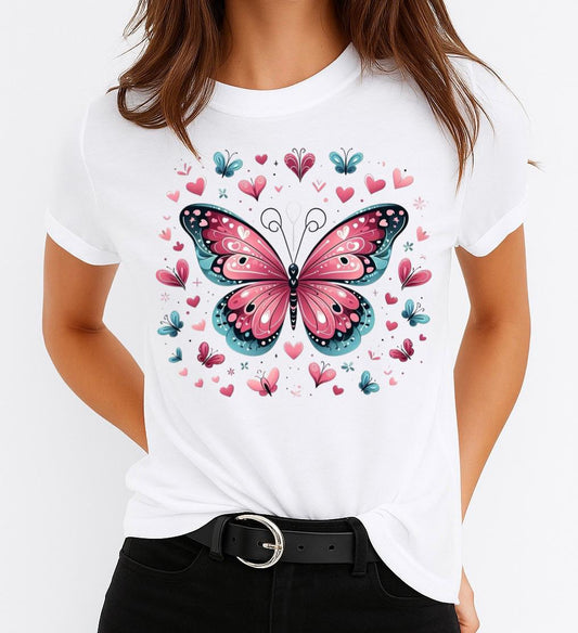 Tricou dama din bumbac 100% Fluture Roz