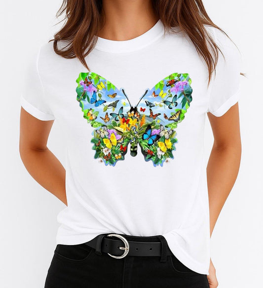 Tricou dama din bumbac 100%  Butterfly Multicolor