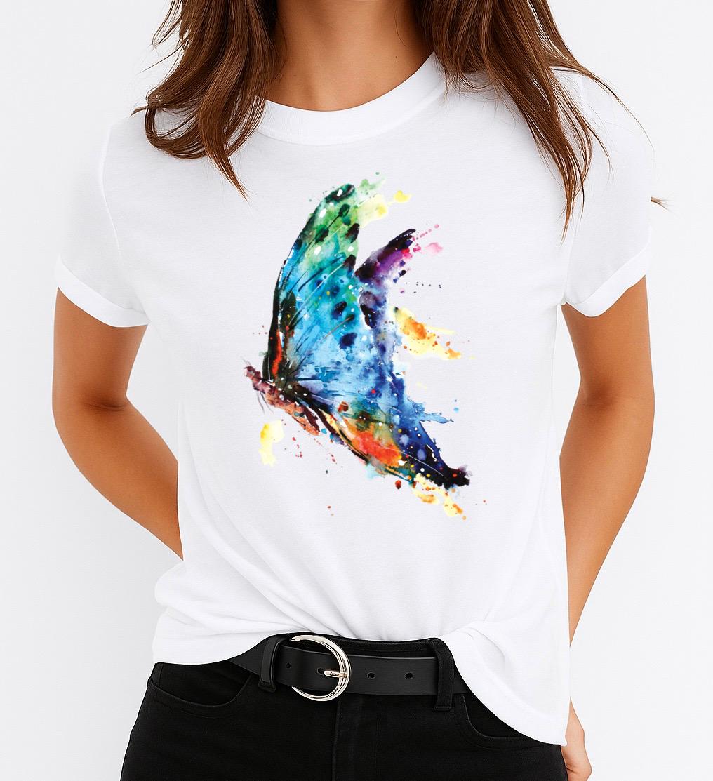 Tricou dama din bumbac 100% Butterfly Multicolor
