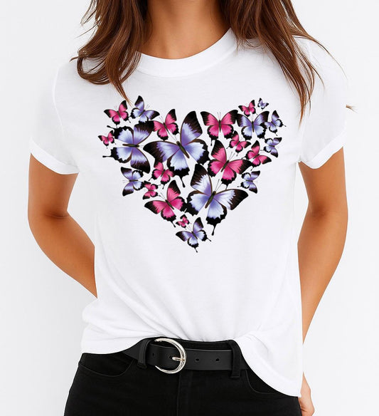 Tricou dama din bumbac 100% Mov Heart Butterfly