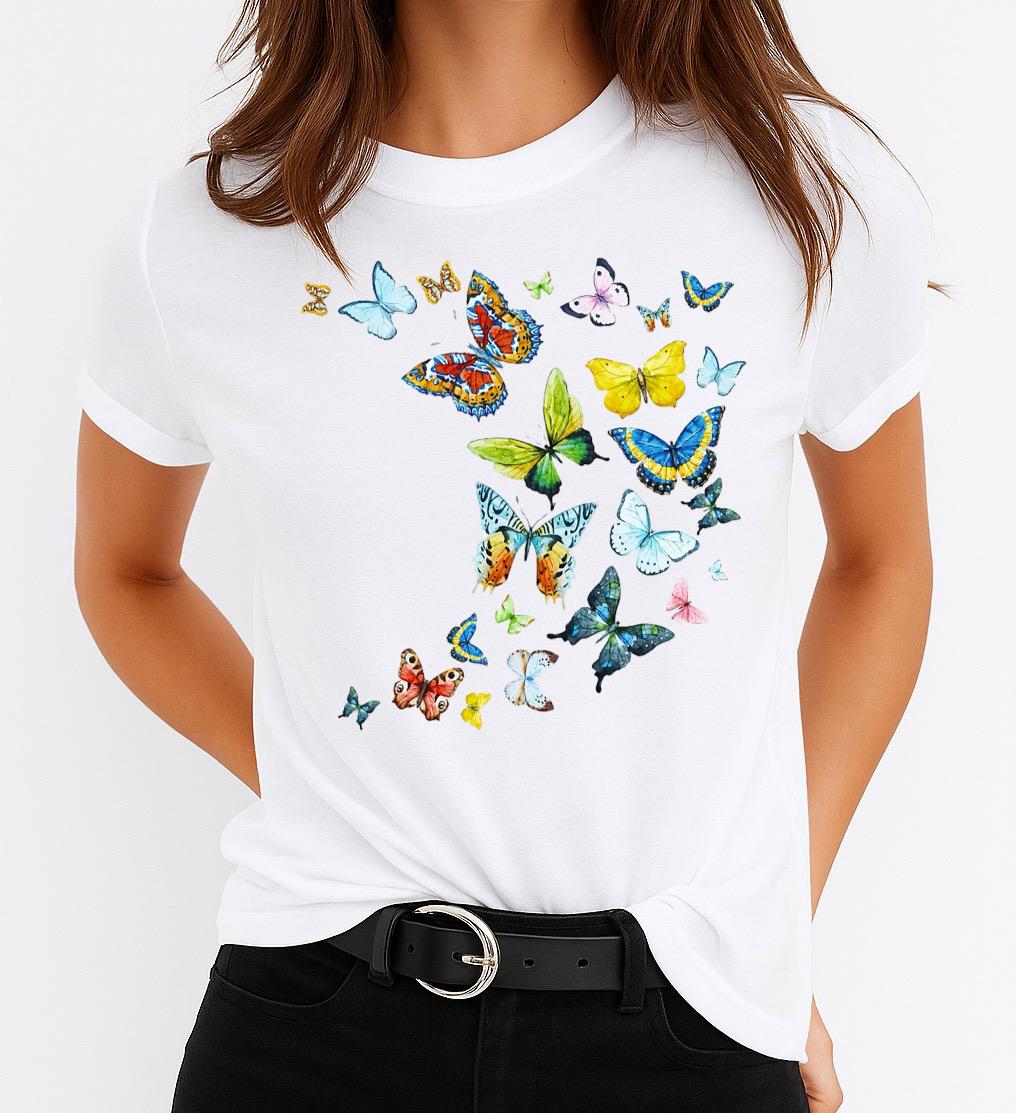 Tricou dama din bumbac 100% Nice Multicolor Butterflies