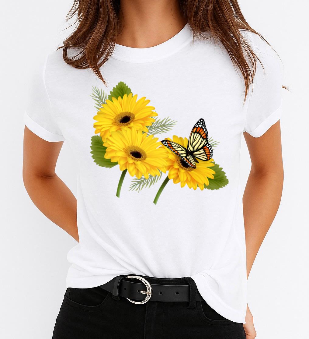 Tricou dama din bumbac 100% 3 Yellow Butterflies