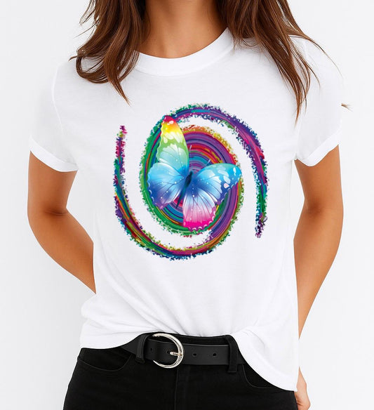 Tricou dama din bumbac 100% RAINBOW BUTTERFLY