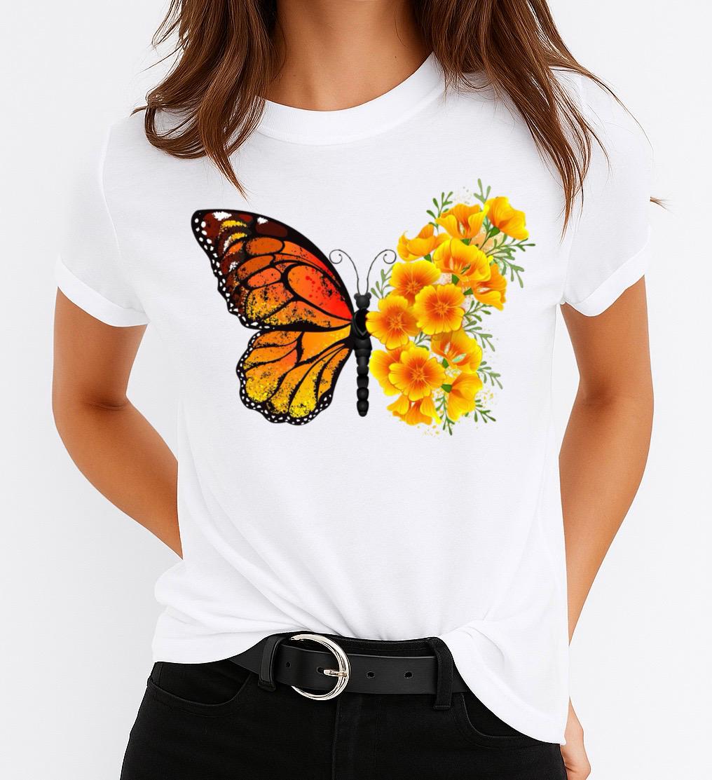 Tricou dama din bumbac 100% Yellow Big Butterfly 3