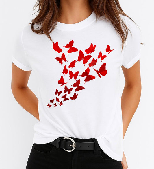 Tricou dama din bumbac 100% Red Butterflies