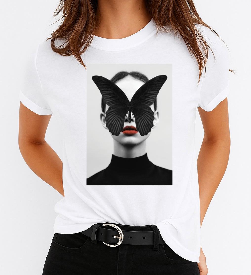 Tricou dama din bumbac 100% Butterfly Beauty White