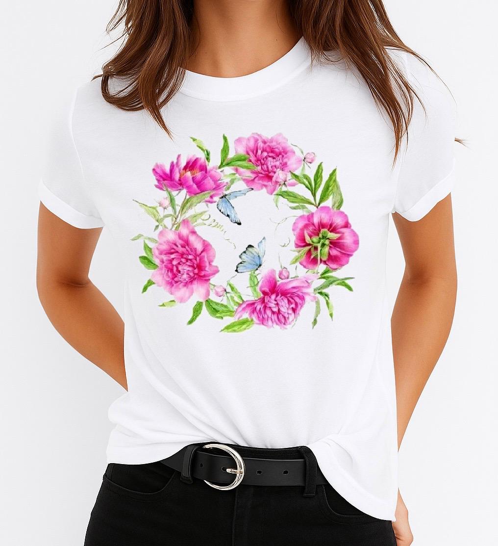 Tricou Alb Dama din Bumbac 100% - Inel Pink