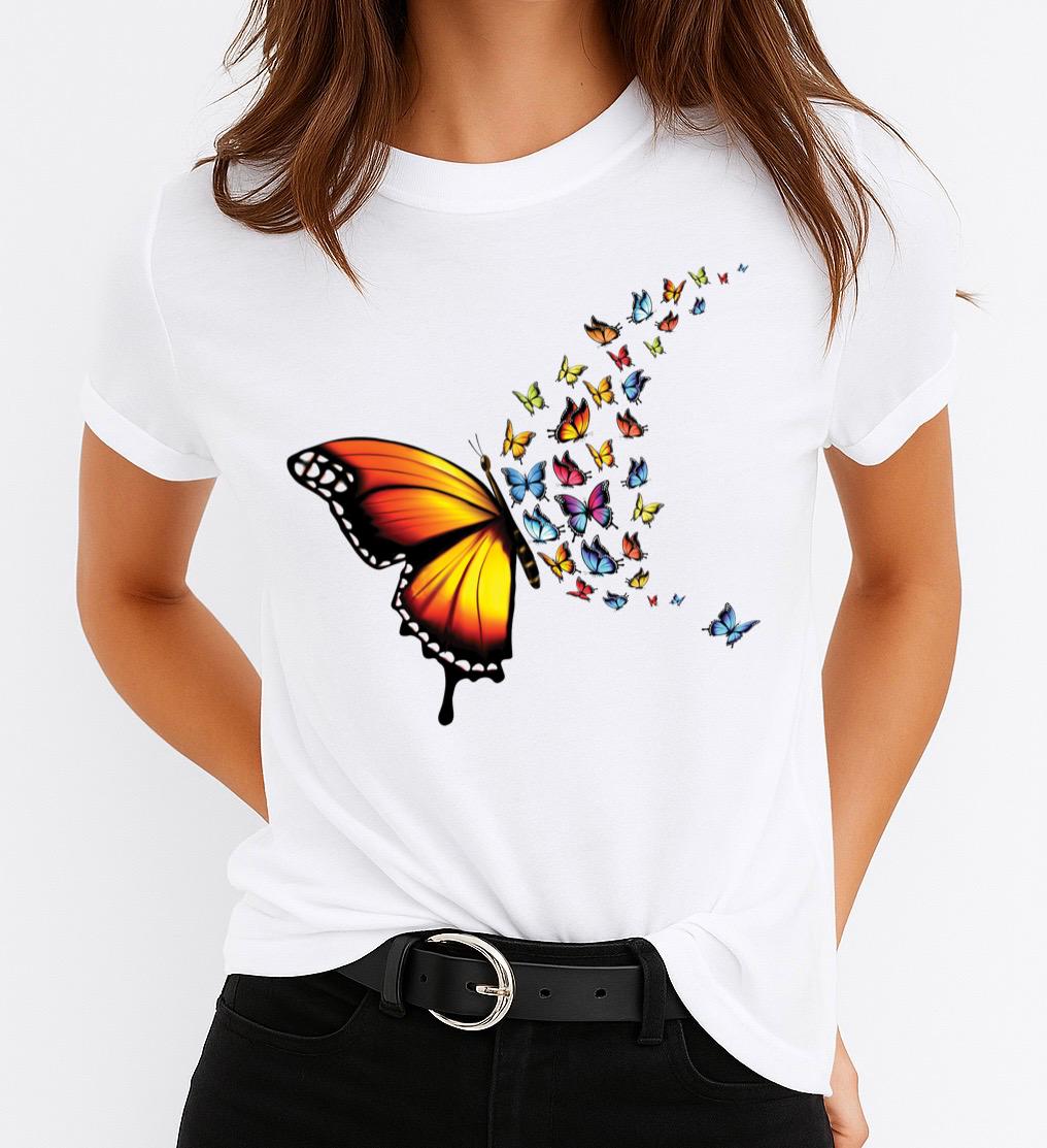 Tricou dama din bumbac 100% Yellow Big Butterfly