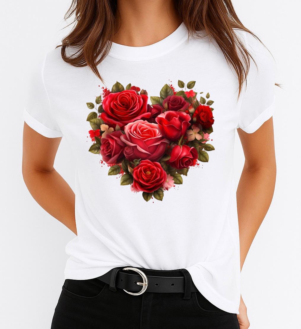 Tricou dama din bumbac 100% Red Flowers