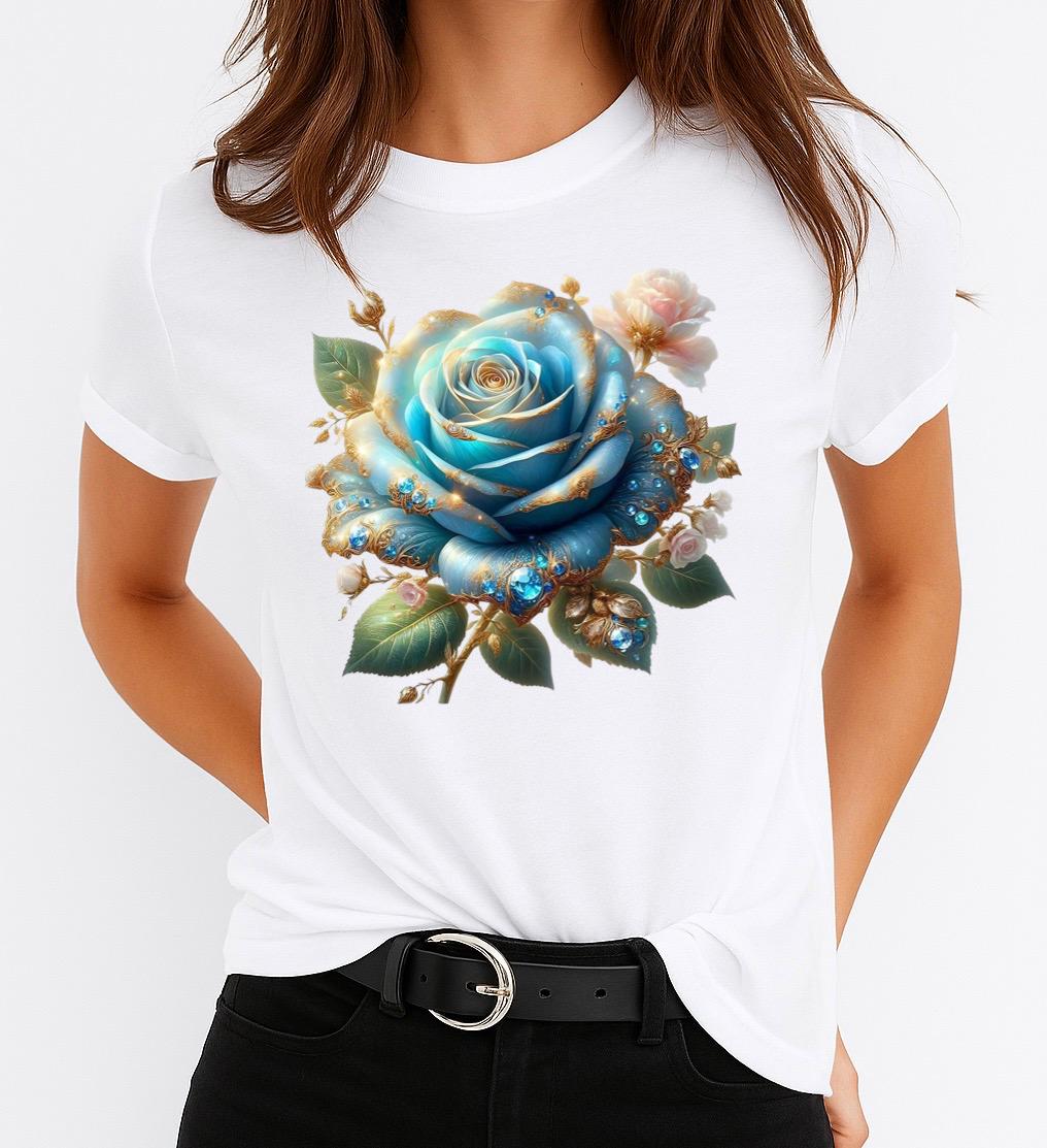 Tricou dama din bumbac 100% Blue Big Flower