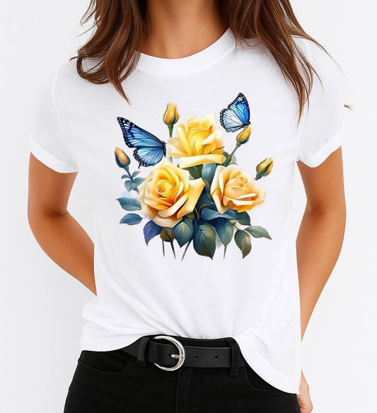 Tricou dama din bumbac 100% 3 Flori Galbene