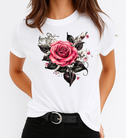 Tricou dama din bumbac 100% Floare Roz