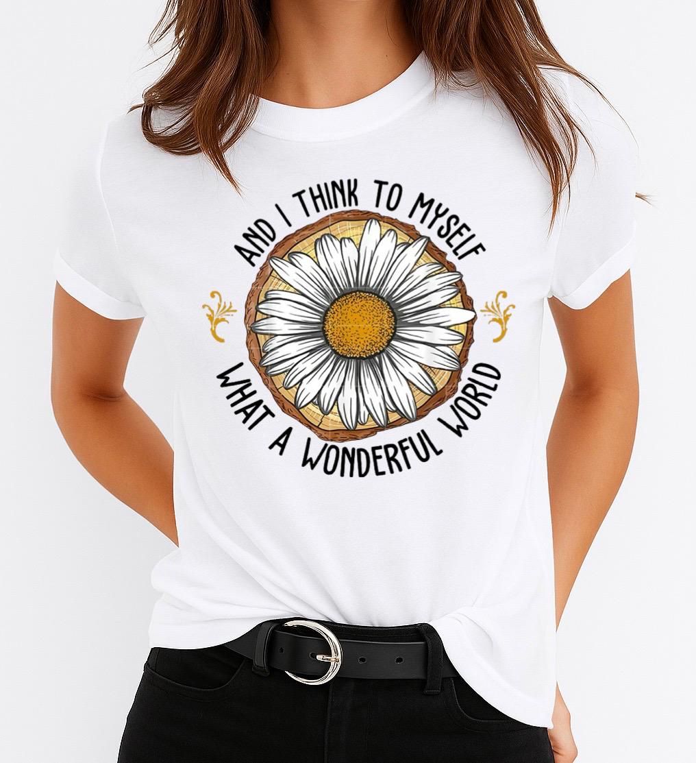 Tricou Alb Dama din Bumbac 100% - Wonderful World