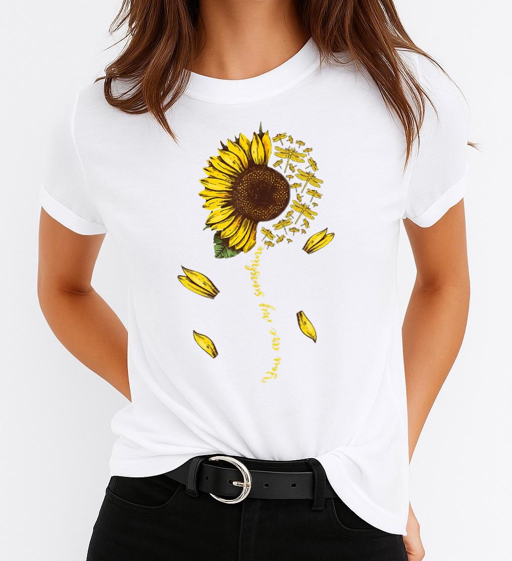 Tricou Alb Dama din Bumbac 100% - Yellow Flower 3