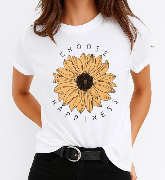 Tricou Alb Dama din Bumbac 100% - Choose Happiness