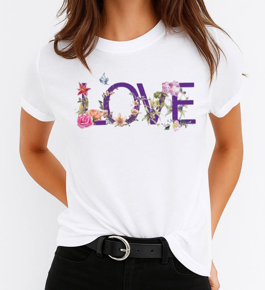 Tricou Alb Dama din Bumbac 100% - Love
