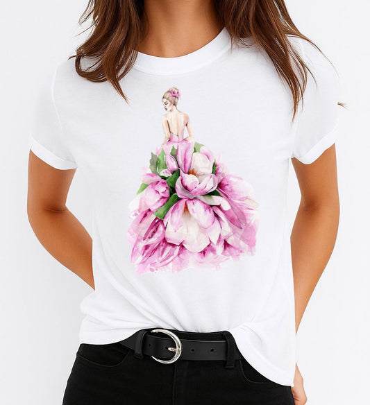 Tricou Alb Dama din Bumbac 100% - Roz Dress